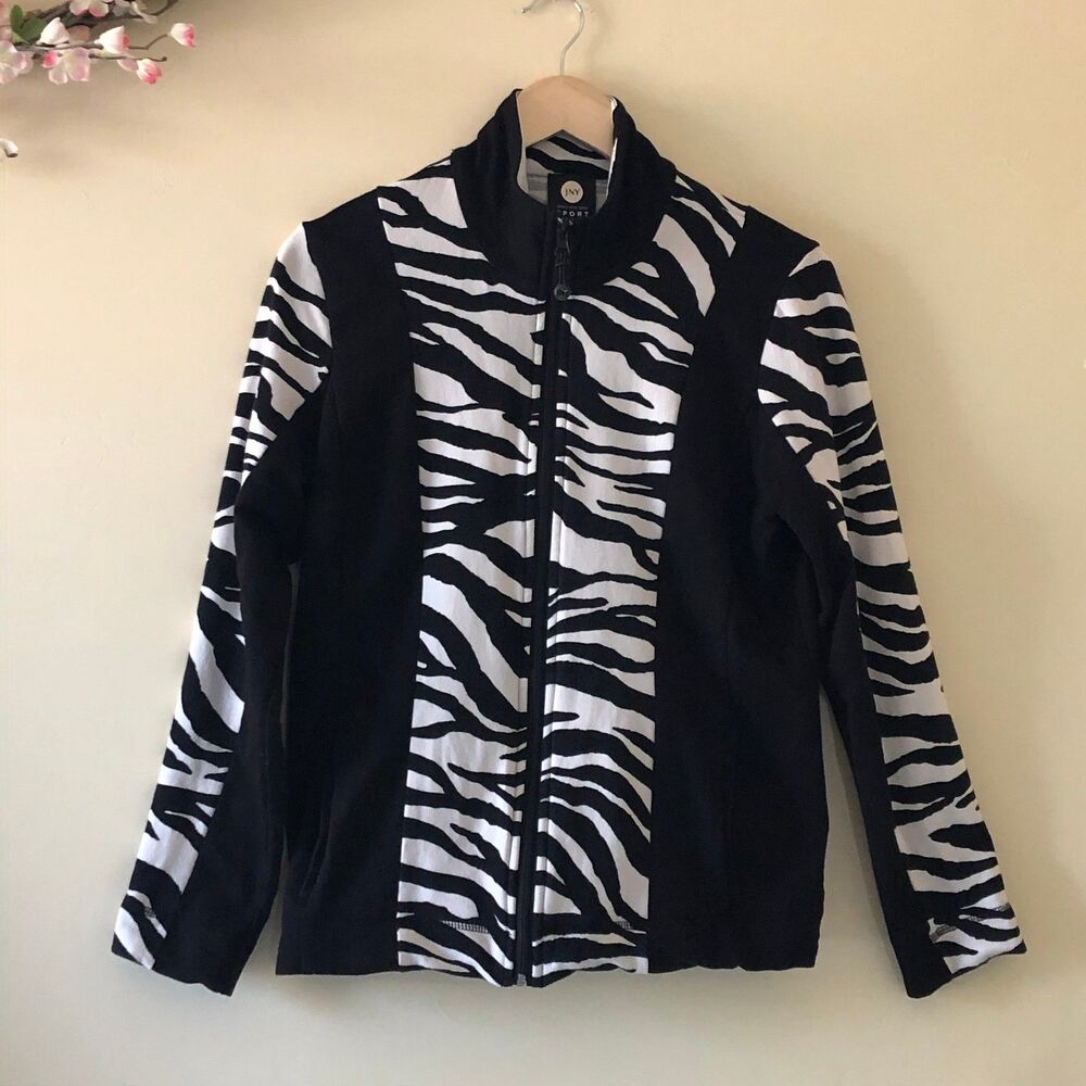 JNY Jacket Sweater Full Zip Zebra Size L Petite
